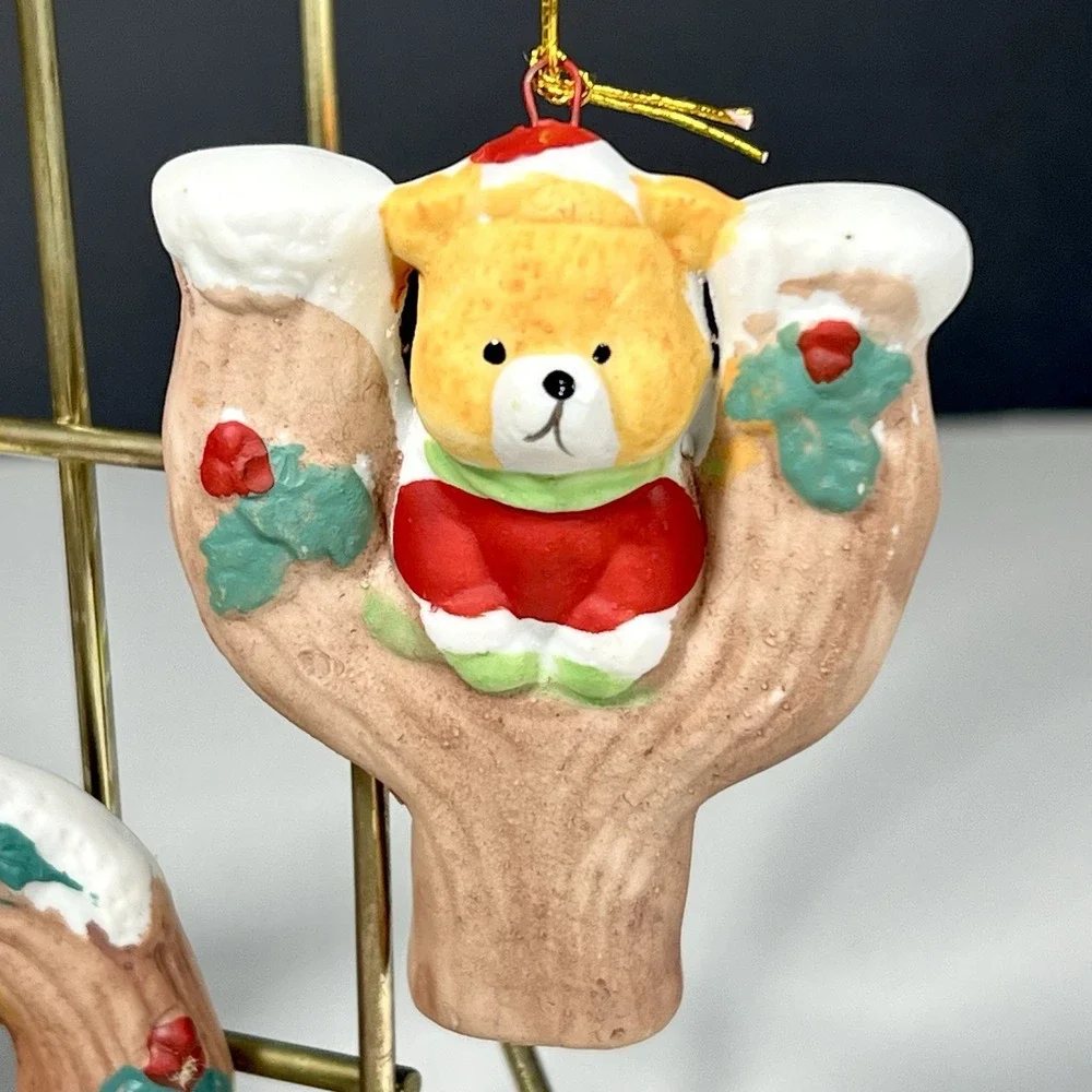 VTG Christmas Around The World JOY Teddy‎ Bears Letter Ornaments Set of 3 w/Box